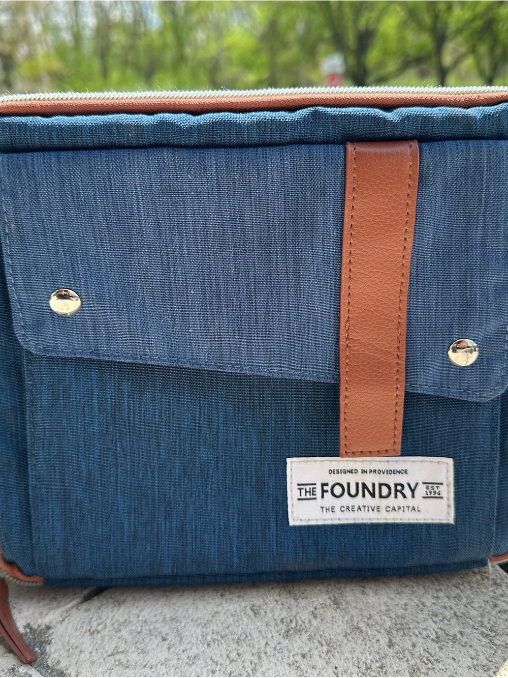 The Foundry Supply Co. Men's Blue Canvas Lunch Box with Brown Trim